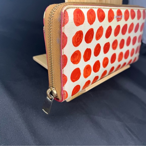 Coach White and Red Polka Dot Zip Wallet - Picture 3 of 11